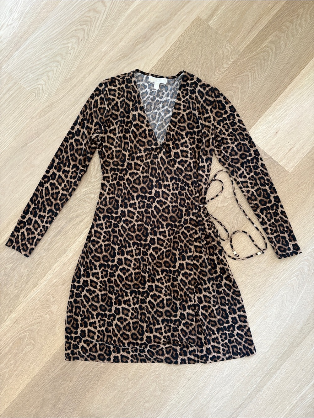 Michael Kors Leopard Print Long Sleeve Wrap Dress - Brown/Black